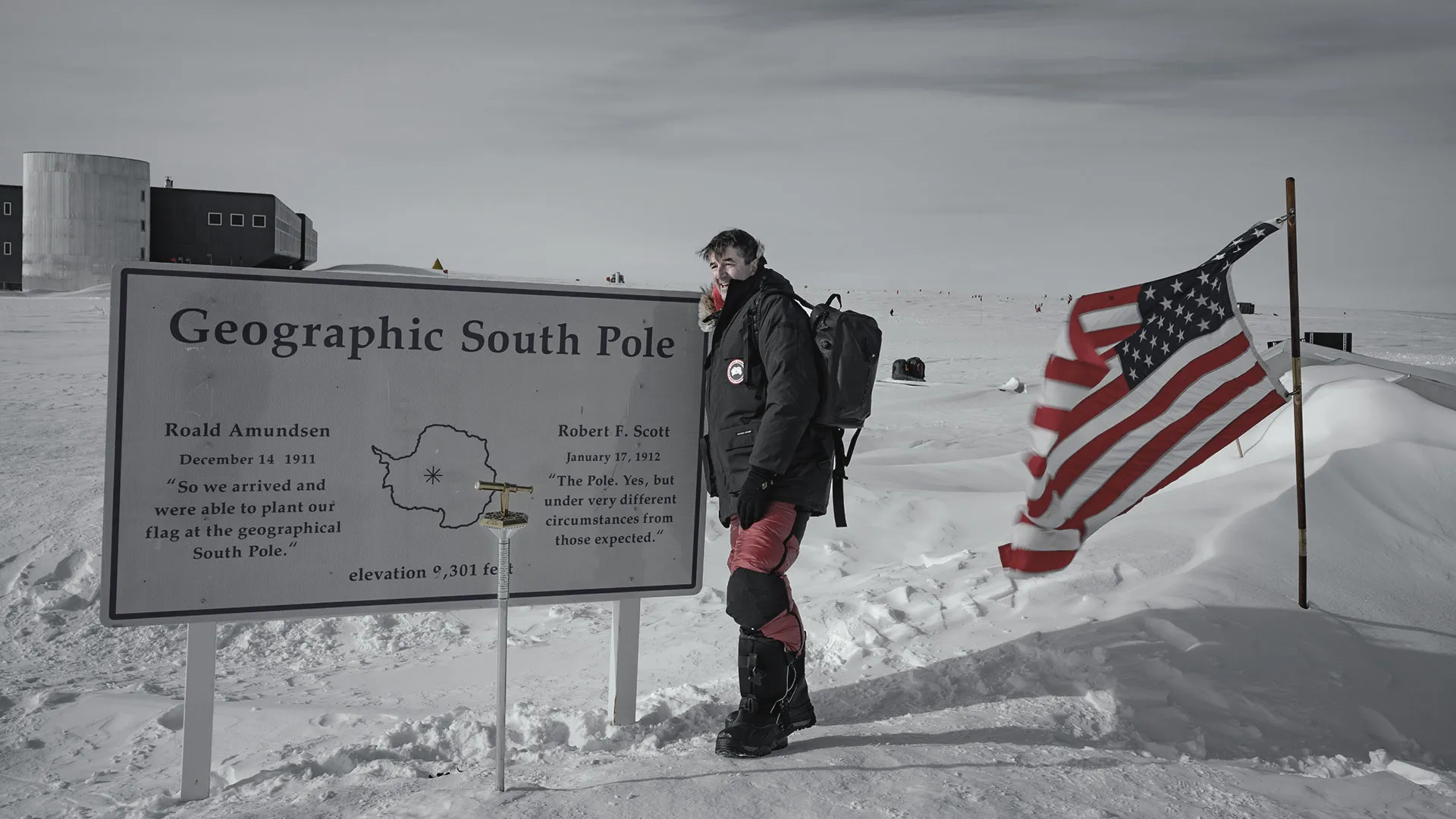 At the Geographic South Pole marker, 90°S