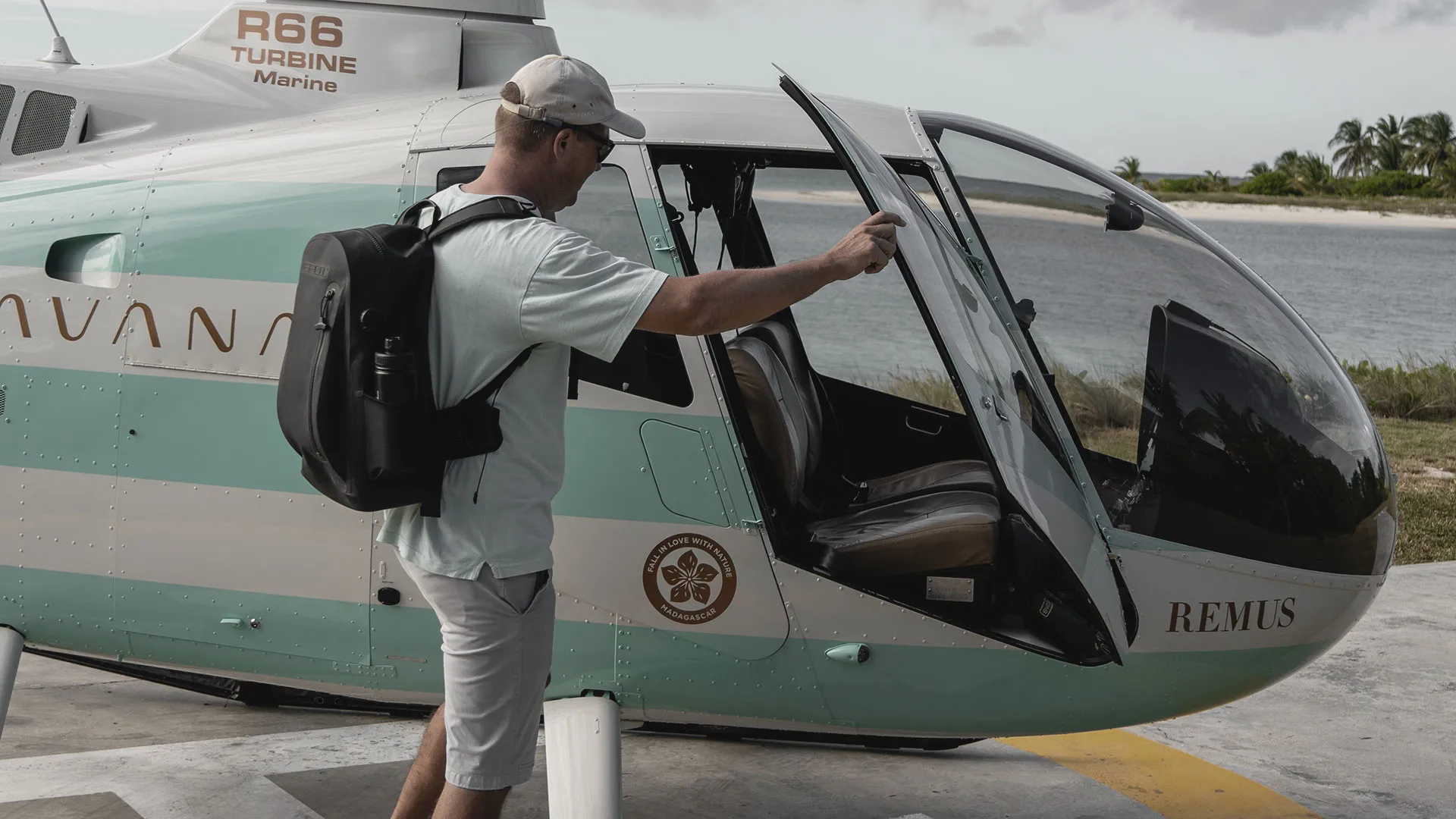 A helicopter on the ground in northern Madagascar